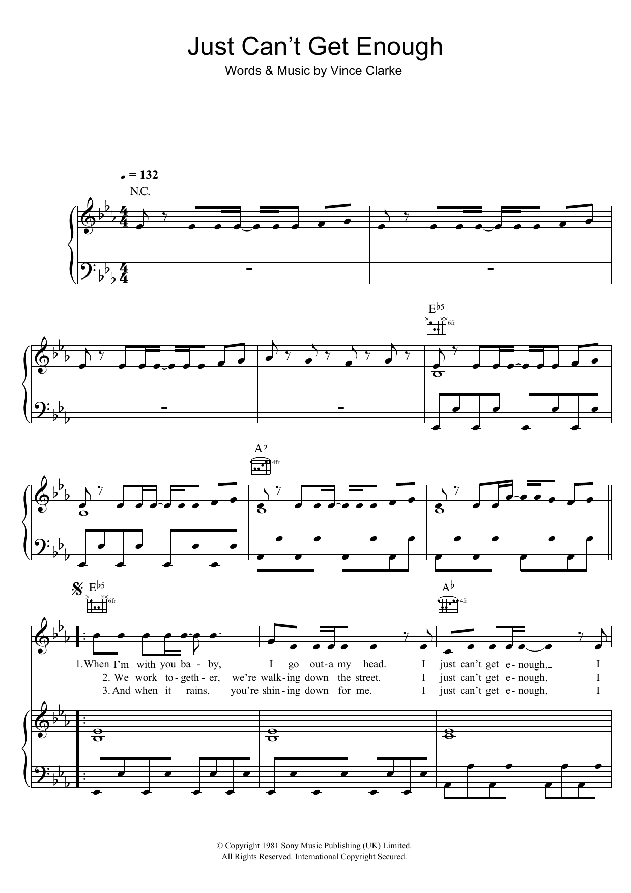 The Saturdays Just Can't Get Enough sheet music notes and chords arranged for Piano, Vocal & Guitar Chords