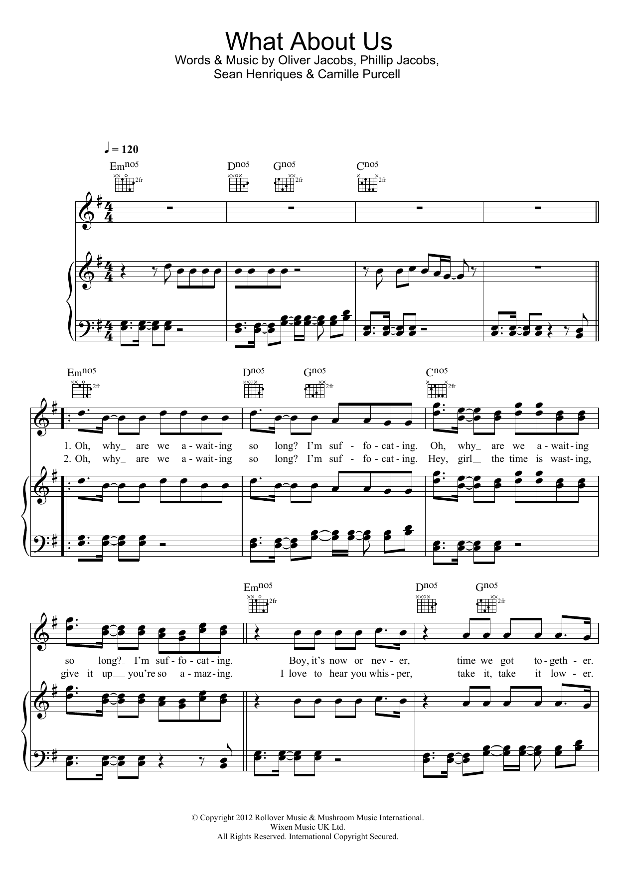The Saturdays What About Us (featuring Sean Paul) sheet music notes and chords arranged for Piano, Vocal & Guitar Chords