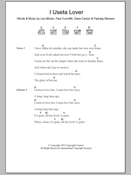 The Saw Doctors I Useta Lover sheet music notes and chords arranged for Guitar Chords/Lyrics