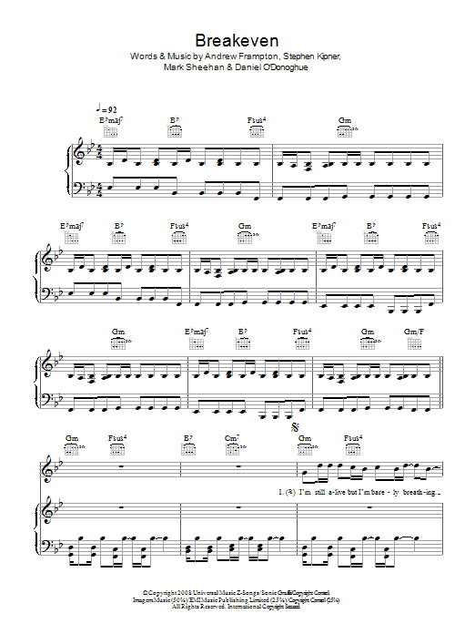 The Script Breakeven sheet music notes and chords arranged for Easy Guitar Tab