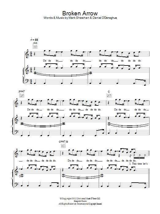 The Script Broken Arrow sheet music notes and chords arranged for Piano, Vocal & Guitar Chords