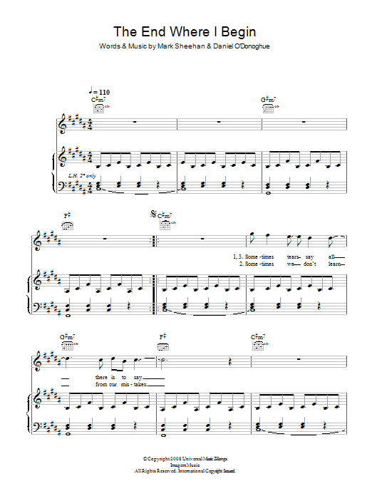 The Script End Where I Begin sheet music notes and chords arranged for Piano, Vocal & Guitar Chords