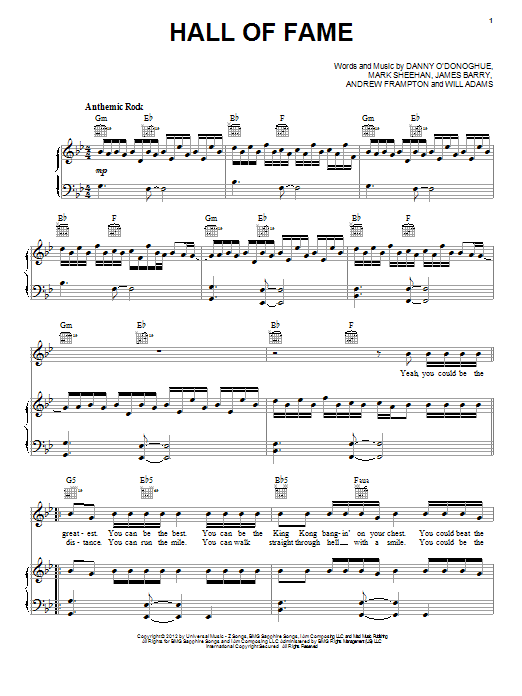 The Script featuring will.i.am Hall Of Fame sheet music notes and chords arranged for Piano, Vocal & Guitar Chords (Right-Hand Melody)