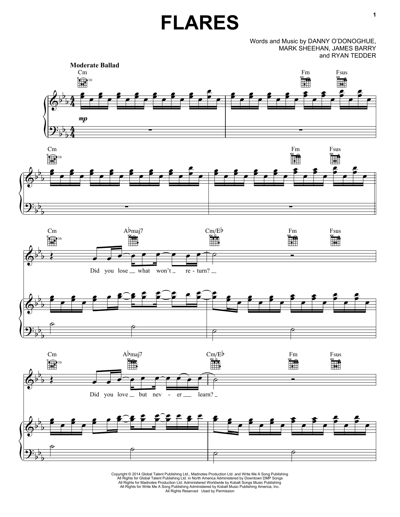 The Script Flares sheet music notes and chords arranged for Piano, Vocal & Guitar Chords (Right-Hand Melody)