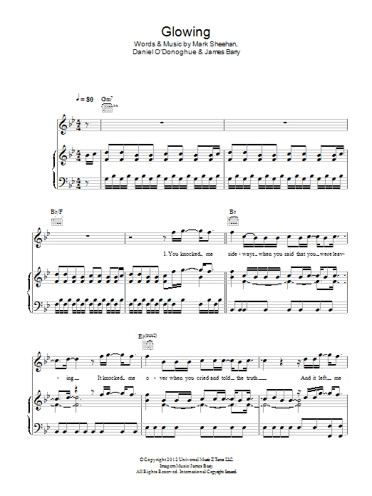 The Script Glowing sheet music notes and chords arranged for Piano, Vocal & Guitar Chords