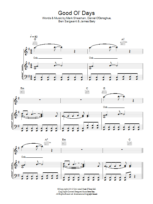 The Script Good Ol' Days sheet music notes and chords arranged for Piano, Vocal & Guitar Chords