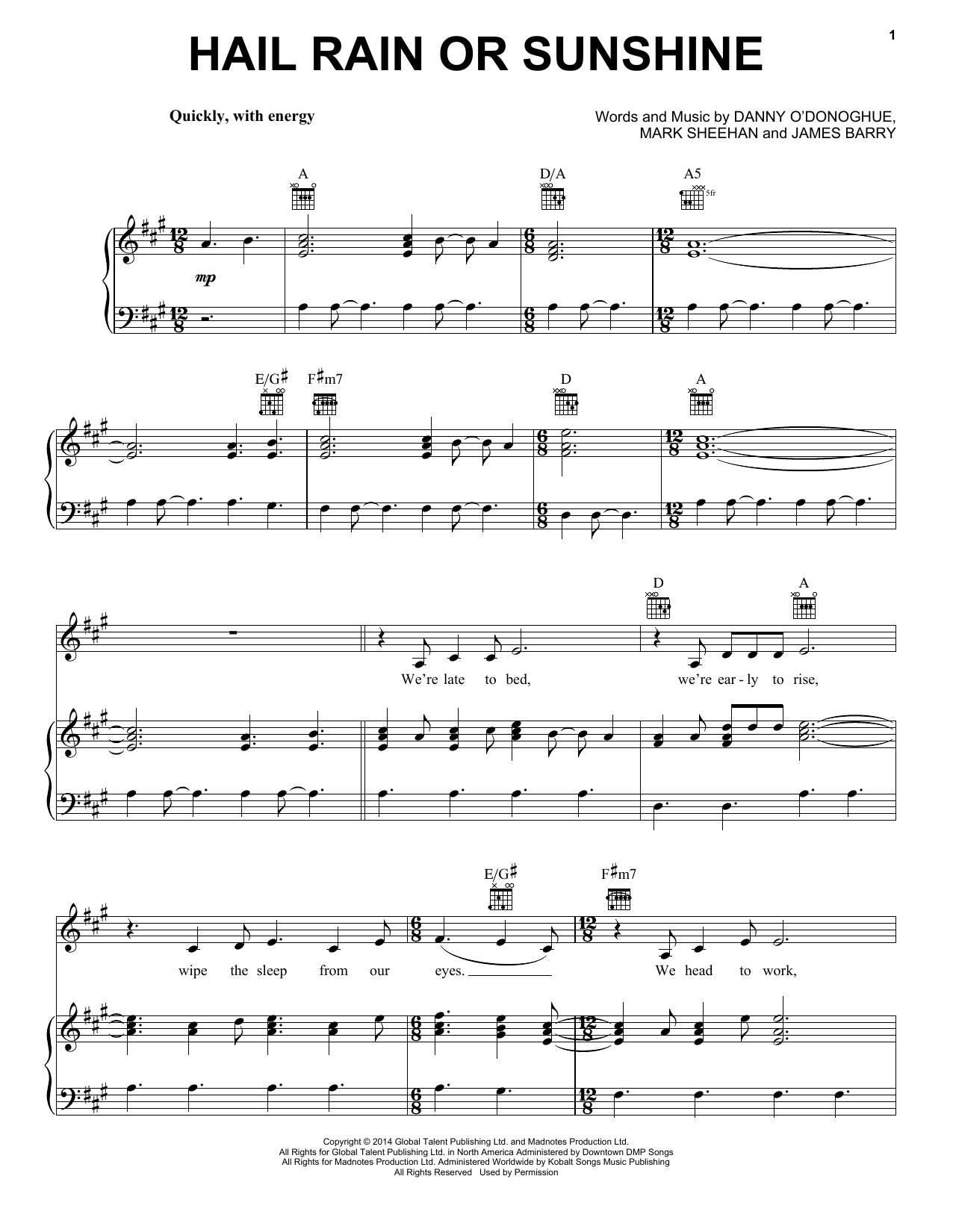 The Script Hail Rain Or Sunshine sheet music notes and chords arranged for Piano, Vocal & Guitar Chords (Right-Hand Melody)