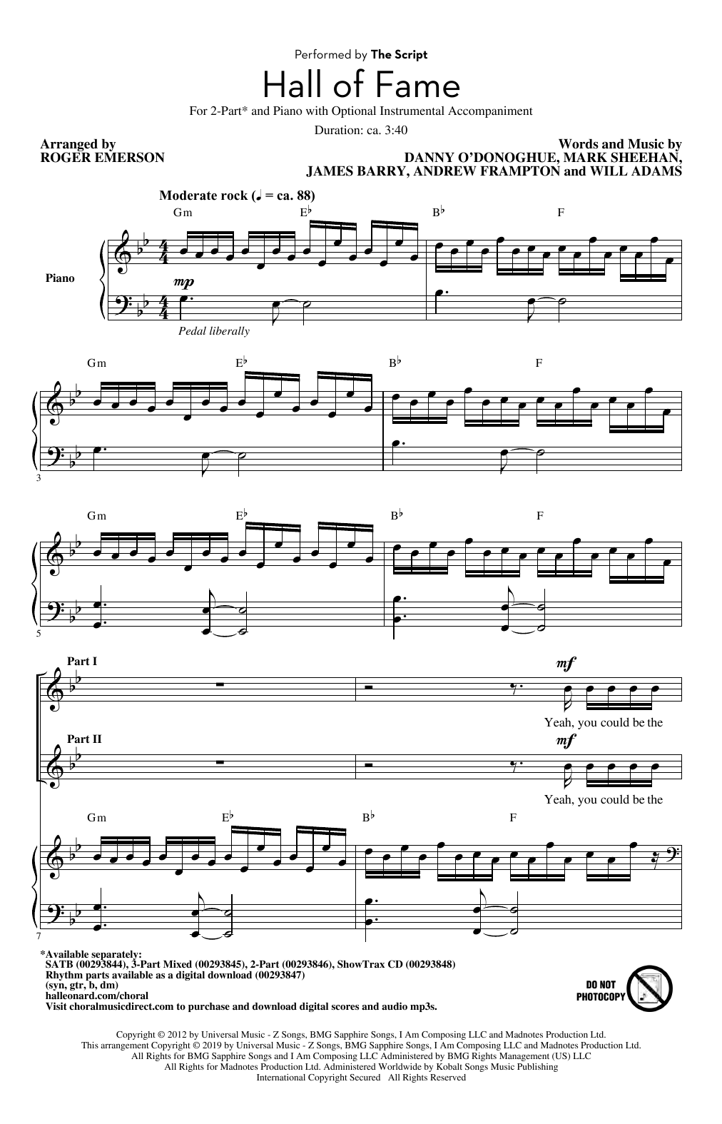 The Script Hall Of Fame (feat. Will.I.Am) (arr. Roger Emerson) sheet music notes and chords arranged for 3-Part Mixed Choir