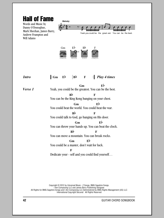 The Script Hall Of Fame (feat. will.i.am) sheet music notes and chords arranged for Guitar Chords/Lyrics