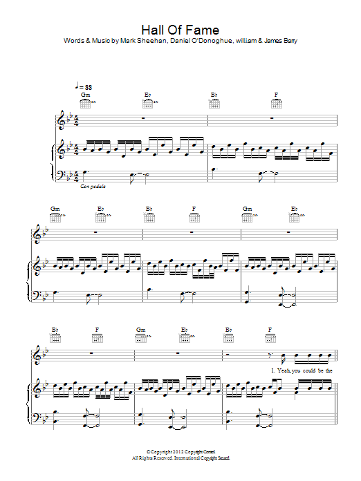The Script Hall Of Fame sheet music notes and chords arranged for Piano, Vocal & Guitar Chords (Right-Hand Melody)