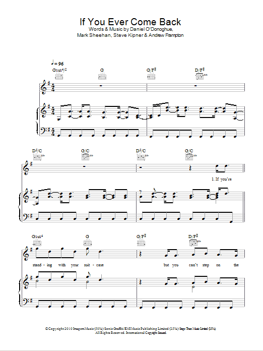 The Script If You Ever Come Back sheet music notes and chords arranged for Piano, Vocal & Guitar Chords