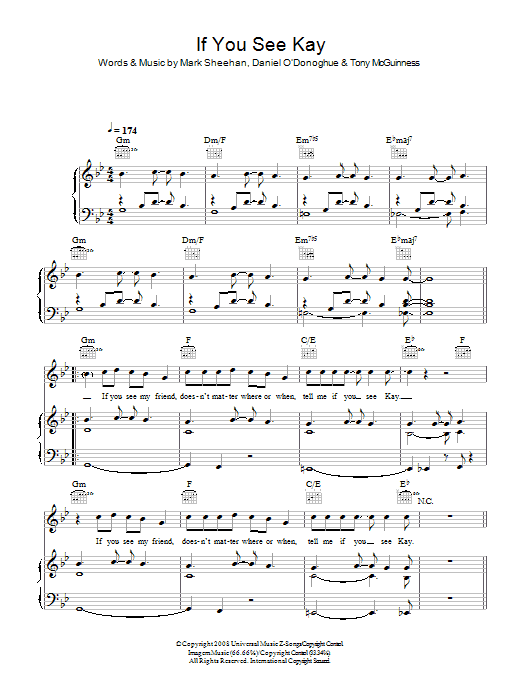 The Script If You See Kay sheet music notes and chords arranged for Piano, Vocal & Guitar Chords