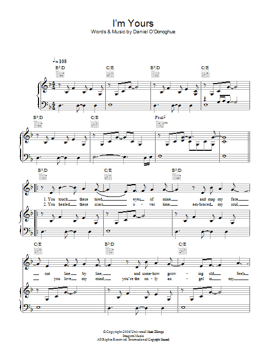 The Script I'm Yours sheet music notes and chords arranged for Piano, Vocal & Guitar Chords