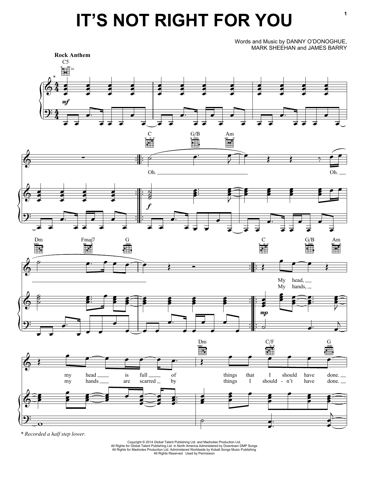 The Script It's Not Right For You sheet music notes and chords arranged for Piano, Vocal & Guitar Chords (Right-Hand Melody)