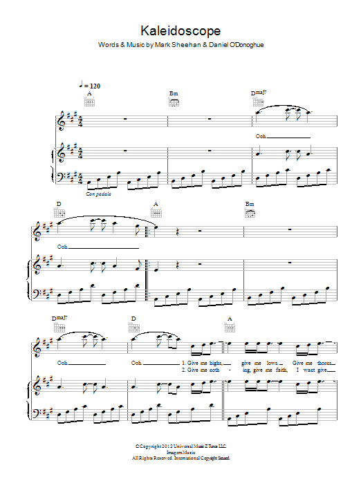 The Script Kaleidoscope sheet music notes and chords arranged for Piano, Vocal & Guitar Chords