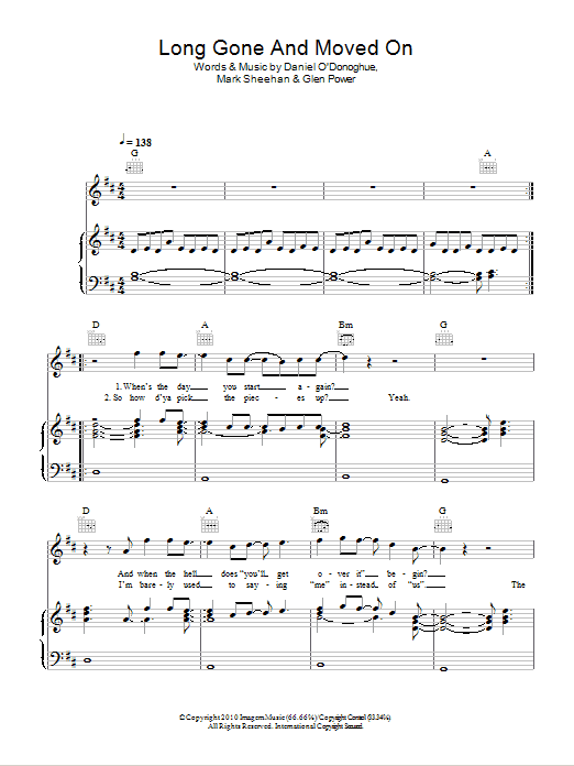 The Script Long Gone And Moved On sheet music notes and chords arranged for Piano, Vocal & Guitar Chords