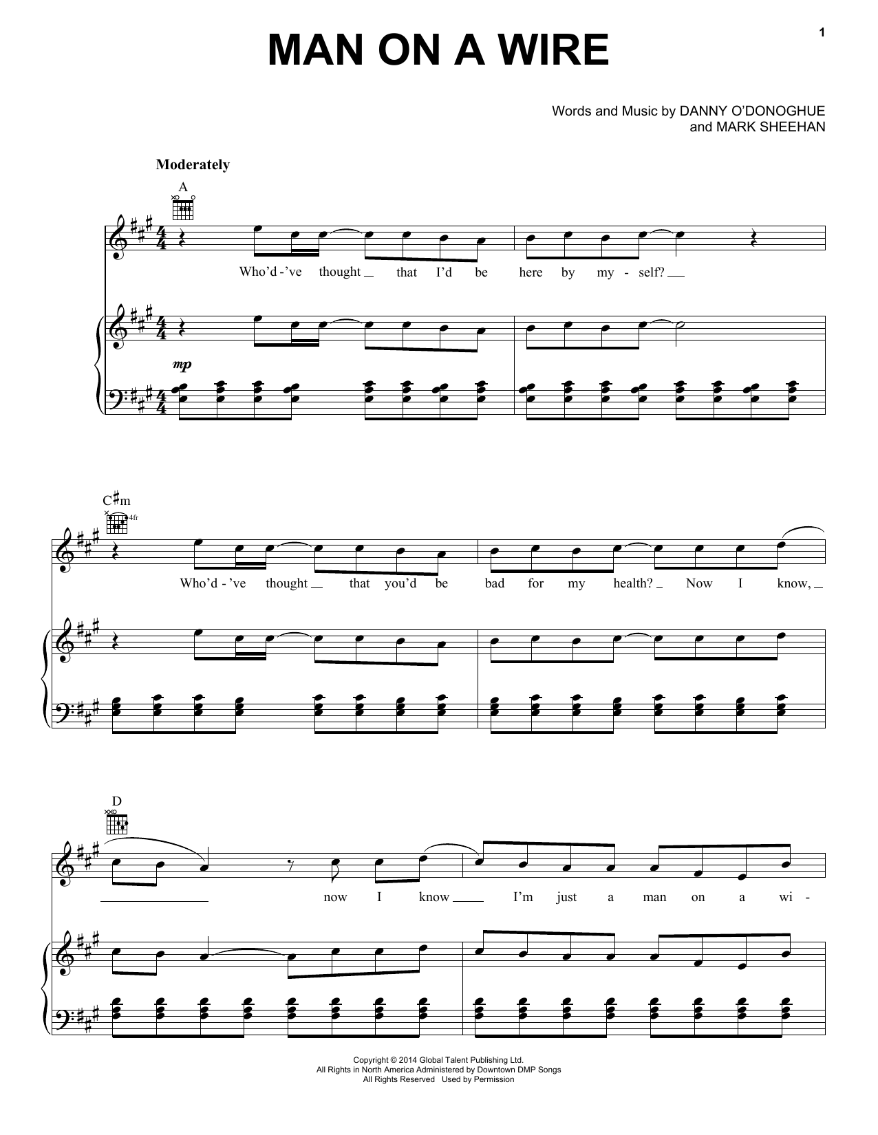 The Script Man On A Wire sheet music notes and chords arranged for Piano, Vocal & Guitar Chords (Right-Hand Melody)