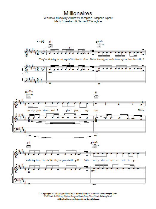 The Script Millionaires sheet music notes and chords arranged for Piano, Vocal & Guitar Chords