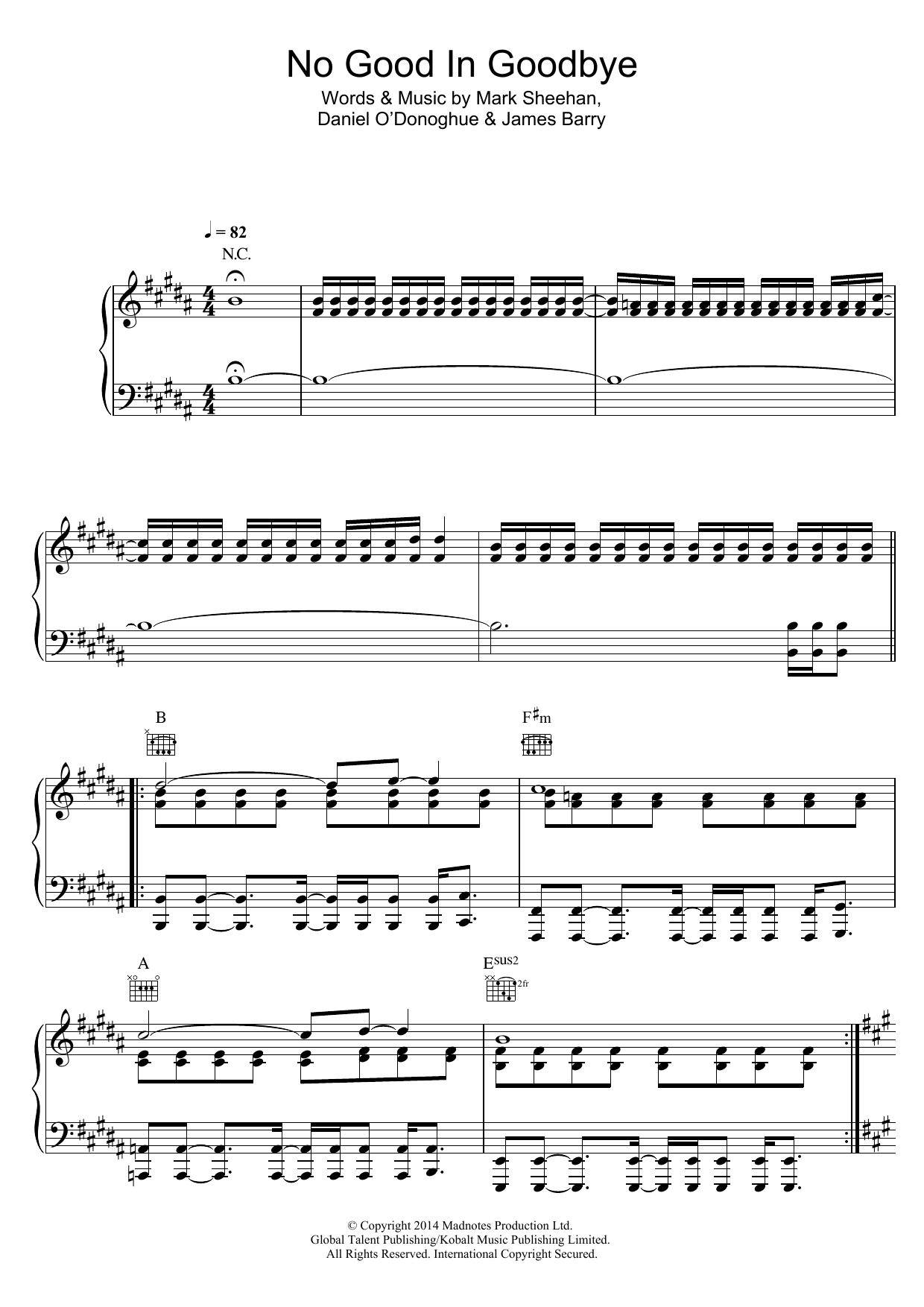 The Script No Good In Goodbye sheet music notes and chords arranged for Piano, Vocal & Guitar Chords (Right-Hand Melody)
