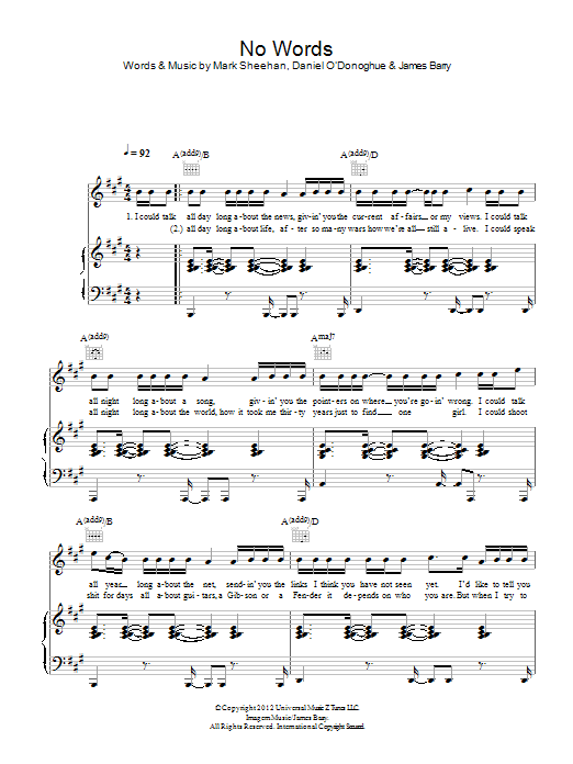 The Script No Words sheet music notes and chords arranged for Piano, Vocal & Guitar Chords