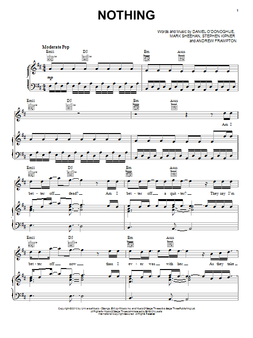The Script Nothing sheet music notes and chords arranged for Piano, Vocal & Guitar Chords