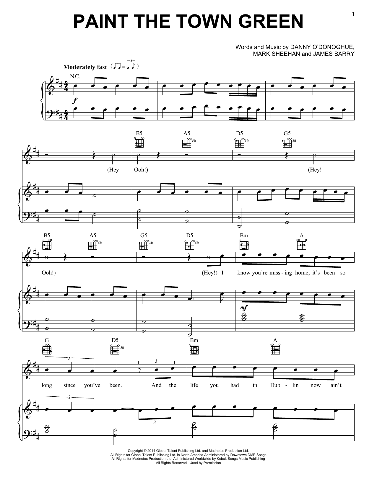 The Script Paint The Town Green sheet music notes and chords arranged for Piano, Vocal & Guitar Chords (Right-Hand Melody)