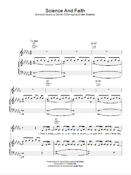 The Script Science And Faith sheet music notes and chords arranged for Piano, Vocal & Guitar Chords