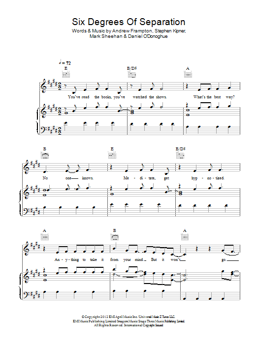 The Script Six Degrees Of Separation sheet music notes and chords arranged for Piano, Vocal & Guitar Chords