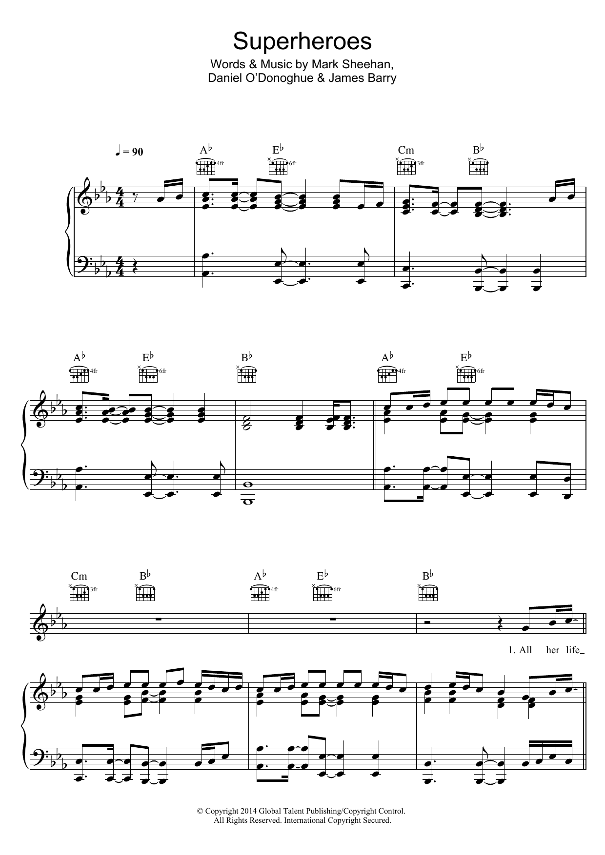 The Script Superheroes sheet music notes and chords arranged for Piano, Vocal & Guitar Chords + Backing Track