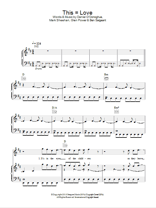 The Script This = Love sheet music notes and chords arranged for Piano, Vocal & Guitar Chords