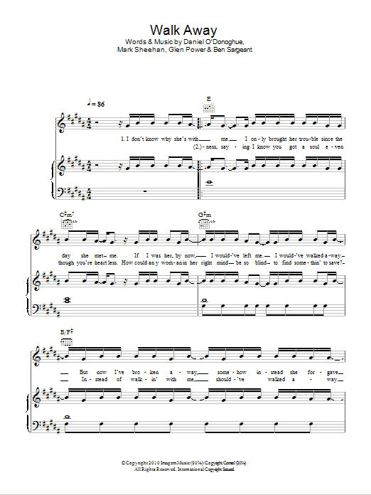 The Script Walk Away sheet music notes and chords arranged for Piano, Vocal & Guitar Chords