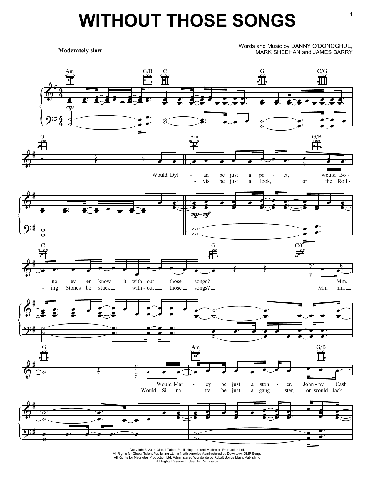 The Script Without Those Songs sheet music notes and chords arranged for Piano, Vocal & Guitar Chords (Right-Hand Melody)