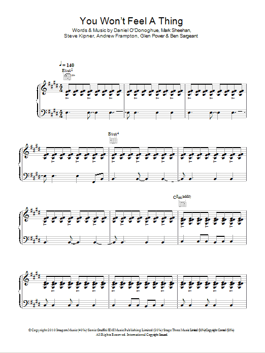 The Script You Won't Feel A Thing sheet music notes and chords arranged for Piano, Vocal & Guitar Chords