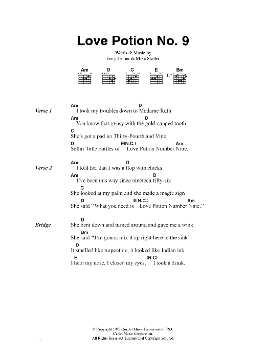 The Searchers Love Potion No 9 sheet music notes and chords arranged for Guitar Chords/Lyrics