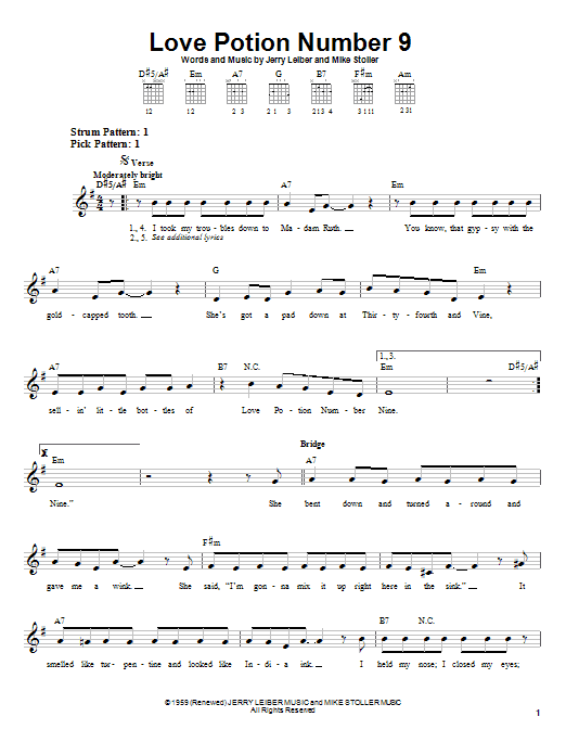 The Searchers Love Potion Number 9 sheet music notes and chords arranged for Easy Guitar