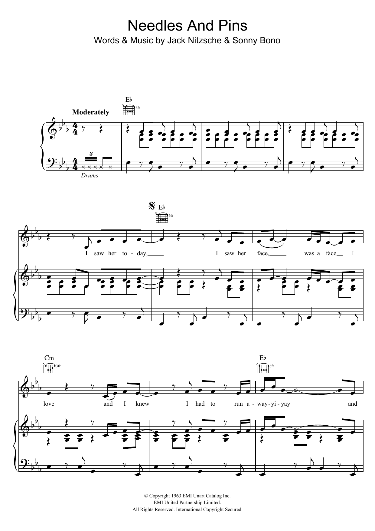 The Searchers Needles And Pins sheet music notes and chords arranged for Piano, Vocal & Guitar Chords
