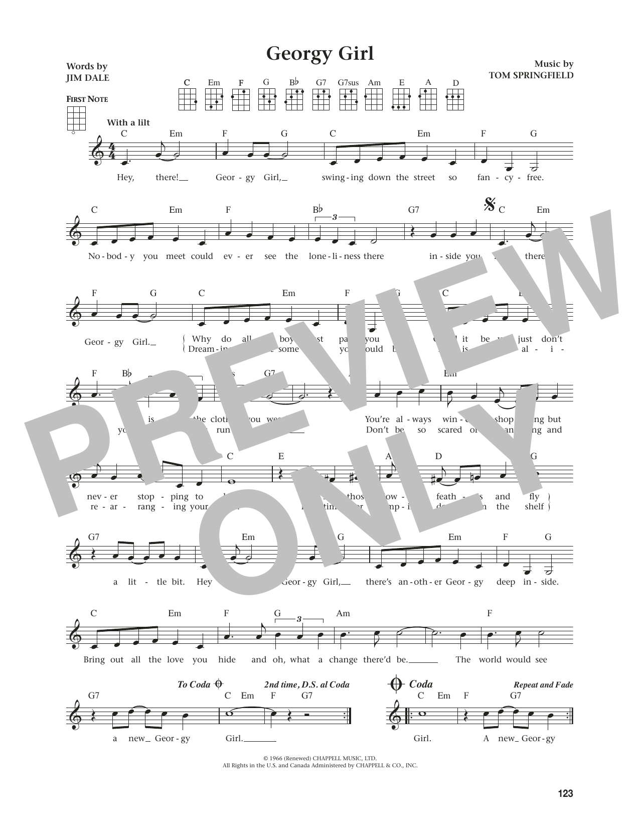The Seekers Georgy Girl (from The Daily Ukulele) (arr. Jim Beloff) sheet music notes and chords arranged for Ukulele