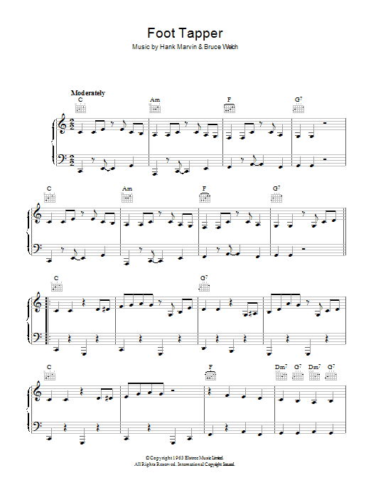 The Shadows Foot Tapper sheet music notes and chords arranged for Piano, Vocal & Guitar Chords