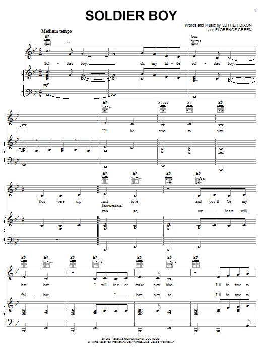 The Shirelles Soldier Boy sheet music notes and chords arranged for Piano, Vocal & Guitar Chords (Right-Hand Melody)