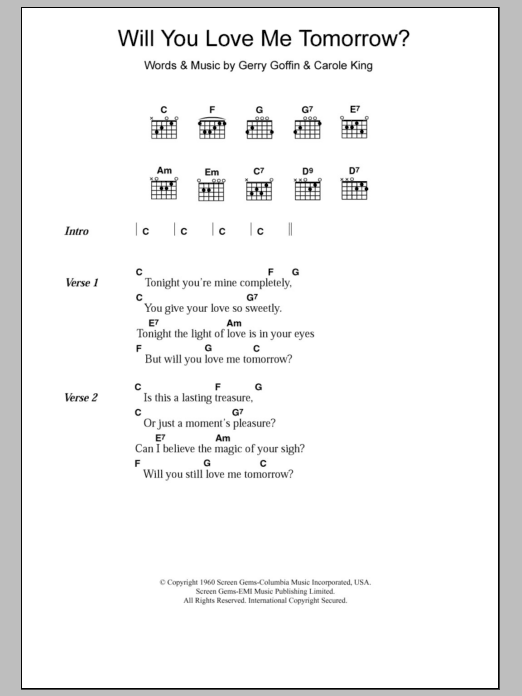The Shirelles Will You Love Me Tomorrow sheet music notes and chords arranged for Guitar Chords/Lyrics