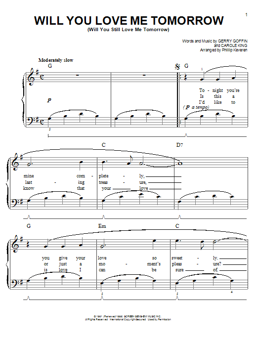The Shirelles Will You Love Me Tomorrow (Will You Still Love Me Tomorrow) (arr. Phillip Keveren) sheet music notes and chords arranged for Easy Piano