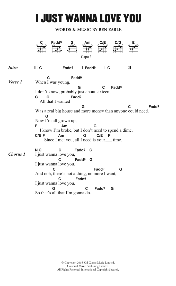 The Shires I Just Wanna Love You sheet music notes and chords arranged for Guitar Chords/Lyrics