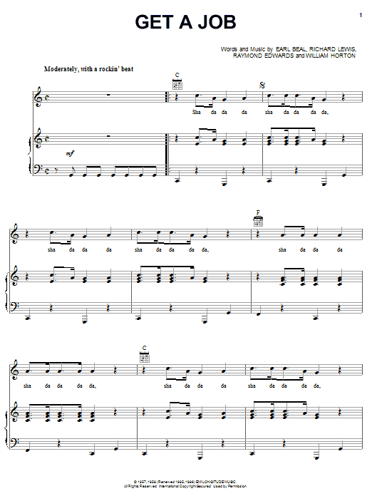 The Silhouettes Get A Job sheet music notes and chords arranged for Guitar Chords/Lyrics
