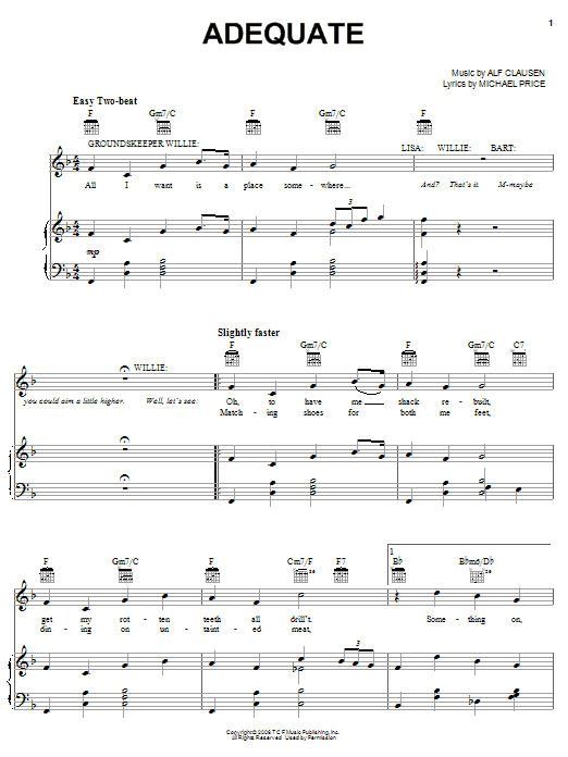 The Simpsons Adequate sheet music notes and chords arranged for Piano, Vocal & Guitar Chords (Right-Hand Melody)