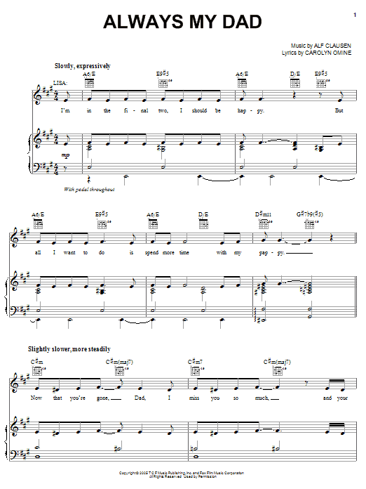 The Simpsons Always My Dad sheet music notes and chords arranged for Piano, Vocal & Guitar Chords (Right-Hand Melody)