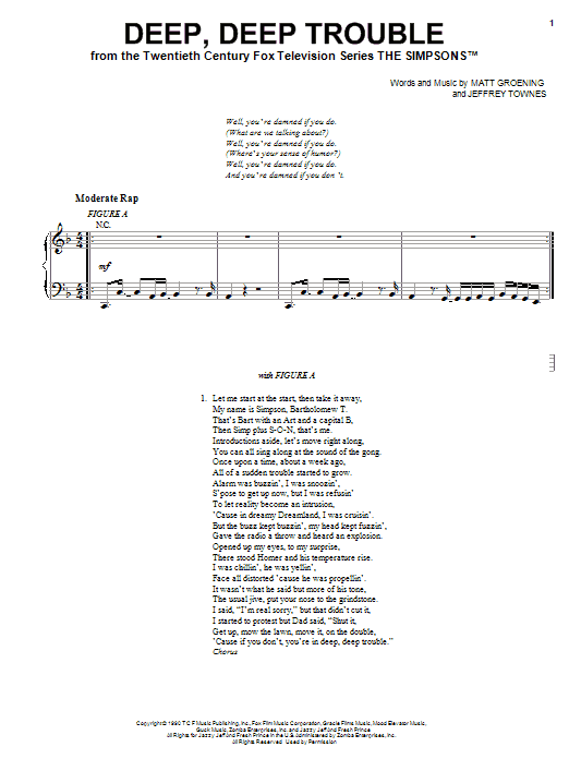The Simpsons Deep, Deep Trouble sheet music notes and chords arranged for Piano, Vocal & Guitar Chords (Right-Hand Melody)