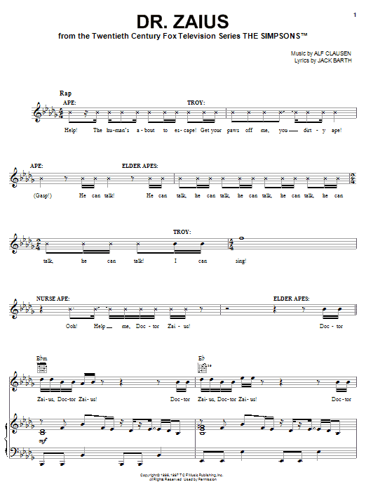 The Simpsons Dr. Zaius sheet music notes and chords arranged for Piano, Vocal & Guitar Chords (Right-Hand Melody)