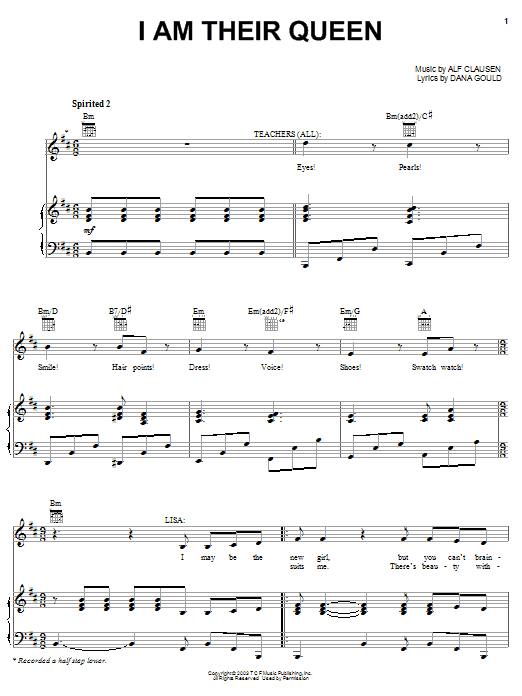 The Simpsons I Am Their Queen sheet music notes and chords arranged for Piano, Vocal & Guitar Chords (Right-Hand Melody)