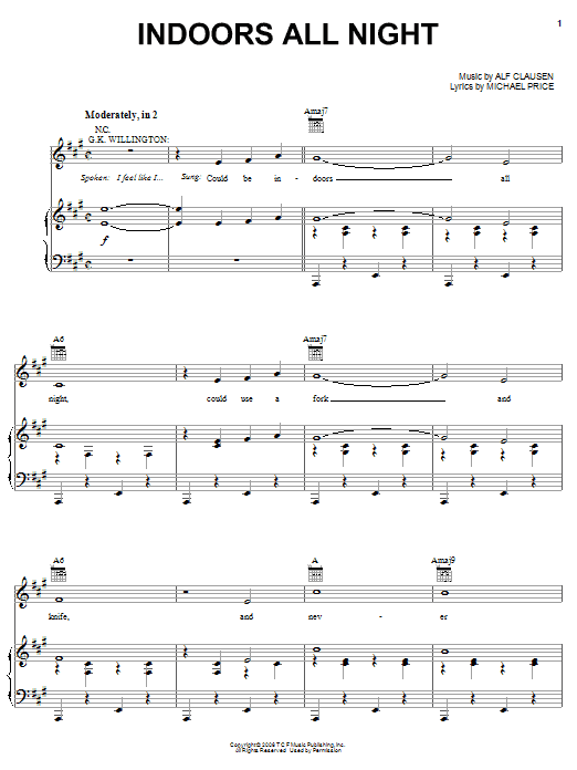 The Simpsons Indoors All Night sheet music notes and chords arranged for Piano, Vocal & Guitar Chords (Right-Hand Melody)