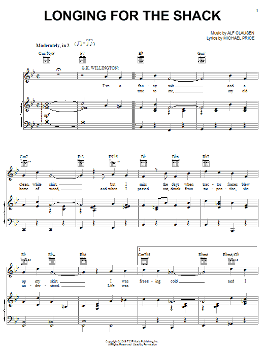 The Simpsons Longing For The Shack sheet music notes and chords arranged for Piano, Vocal & Guitar Chords (Right-Hand Melody)
